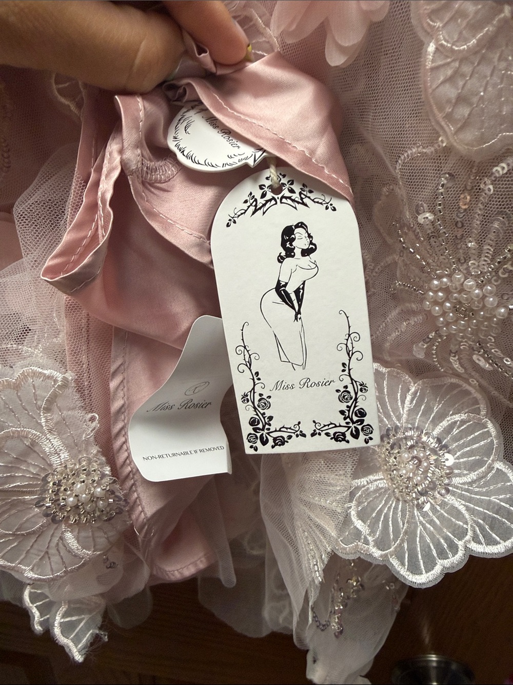 Delicate Pink Floral Appliqué Dress with Beaded Straps - Picture 2 of 3